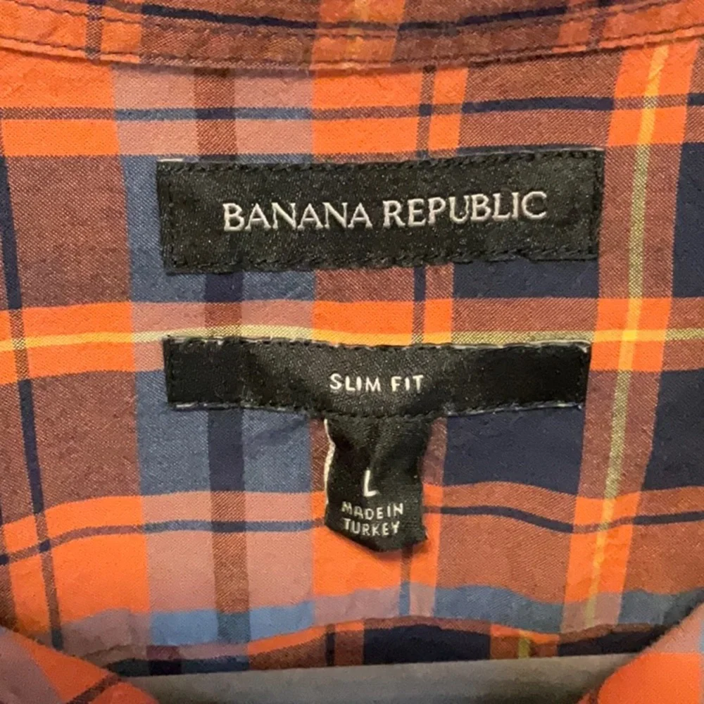 Banana Republic Slim Fit Plaid Cotton Button Up Shirt Size L Rugged Academic